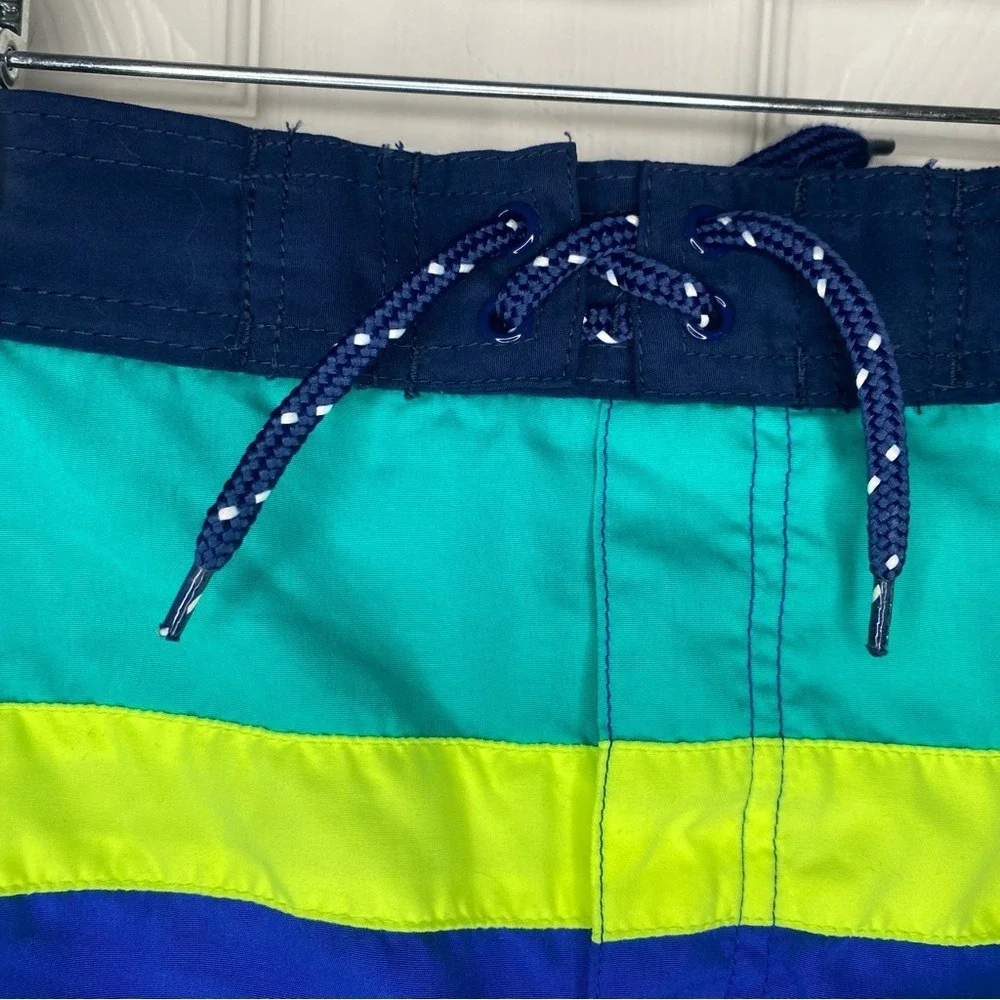 Osh Kosh B'gosh Boys Swim Trunks Neon Green Teal Blue Tie Elastic Waist SZ 10/12